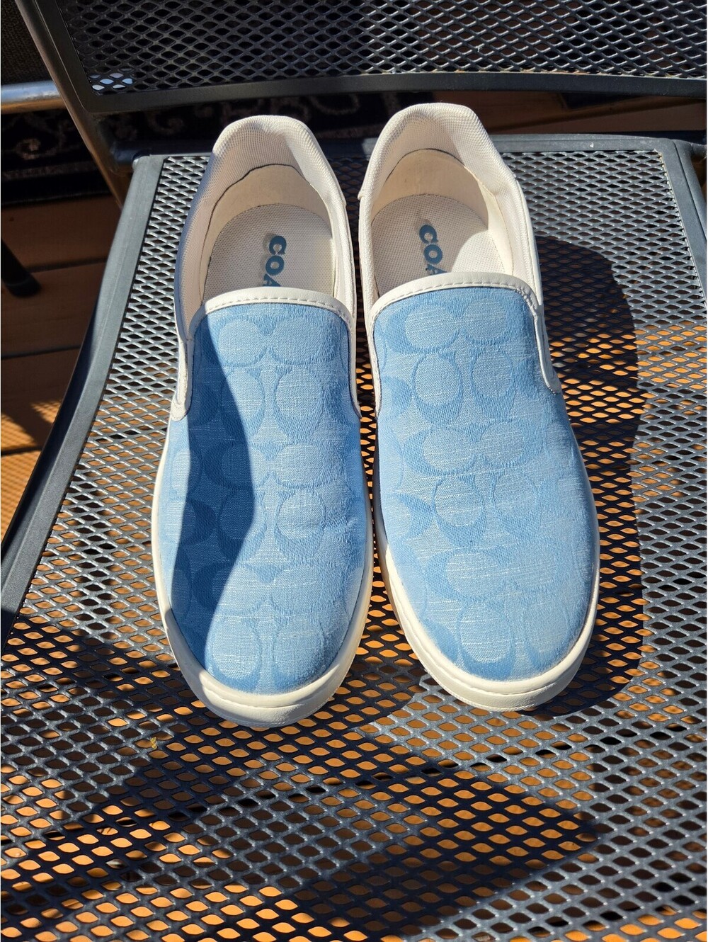 COACH Wells Signature Chambray Slip-On Sneakers Light Blue C Monogram